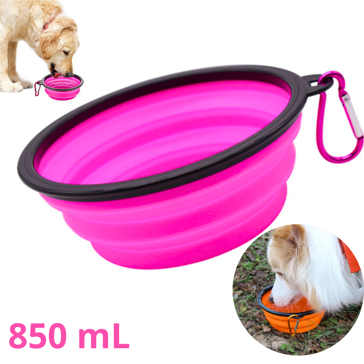 PLATO PORTATIL PLEGABLE GRANDE PARA MASCOTA - CHICLE 850mL