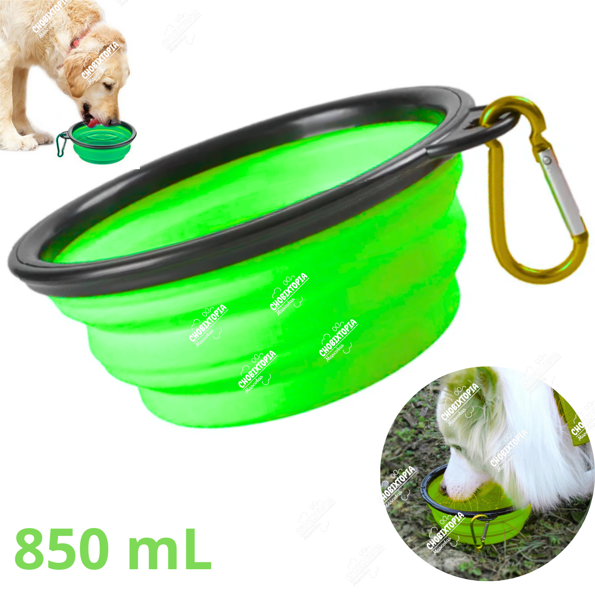 PLATO PORTATIL PLEGABLE GRANDE PARA MASCOTA - VERDE 850mL