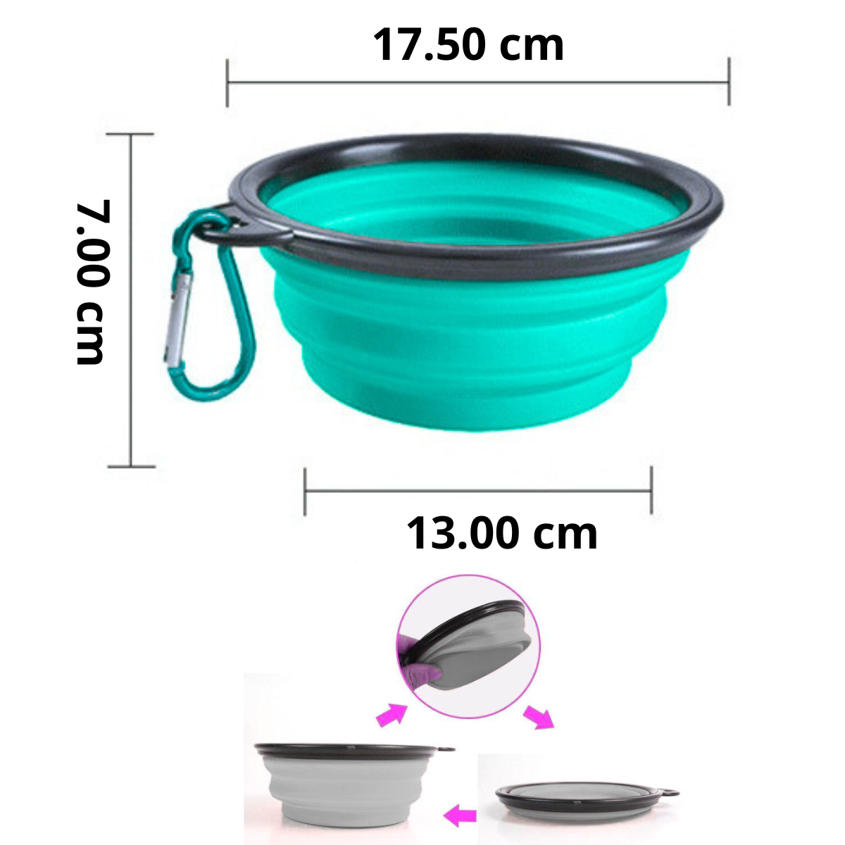 PLATO PORTATIL PLEGABLE GRANDE PARA MASCOTA - CELESTE 850mL