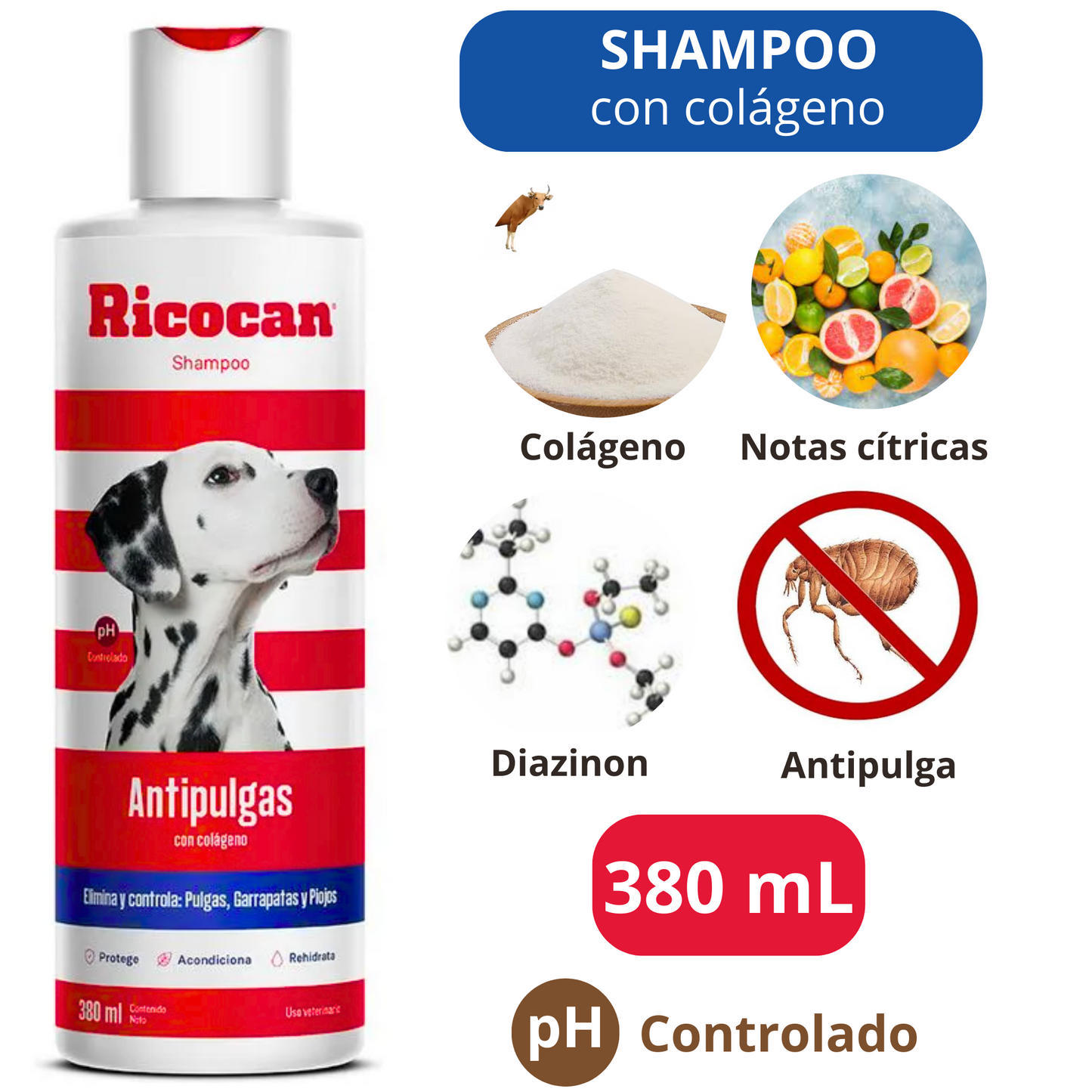 SHAMPOO RICOCAN ANTIPULGAS CON COLAGENO 380 mL