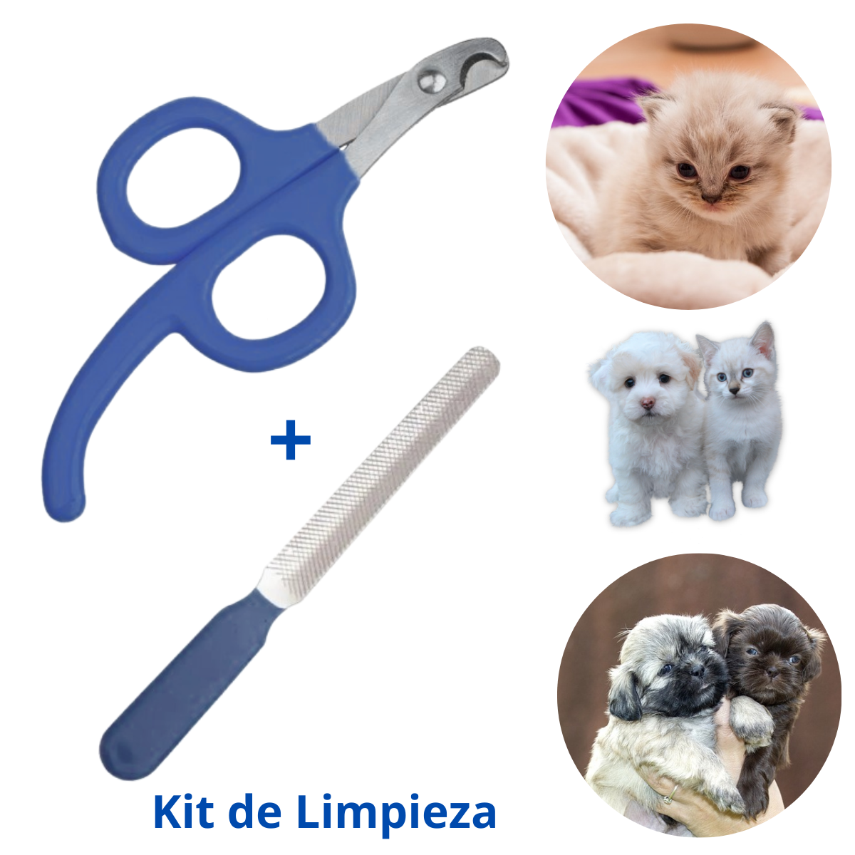 CORTA UÑAS TIJERA Y LIMA PARA GATOS Y PERROS - MASCOTA AZUL