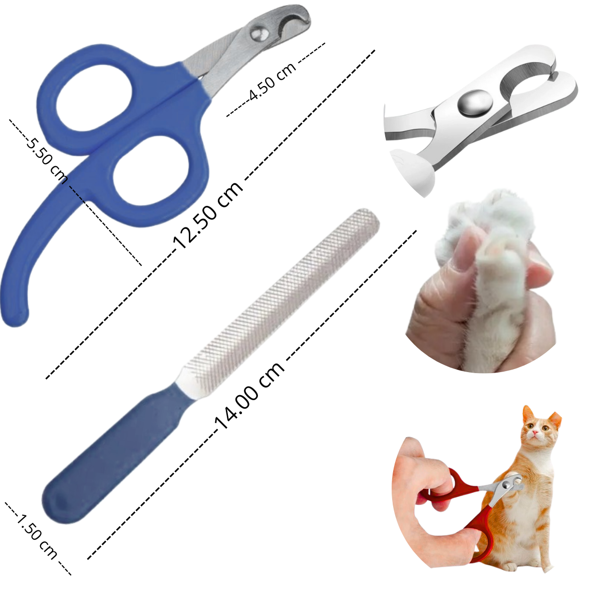 CORTA UÑAS TIJERA Y LIMA PARA GATOS Y PERROS - MASCOTA AZUL