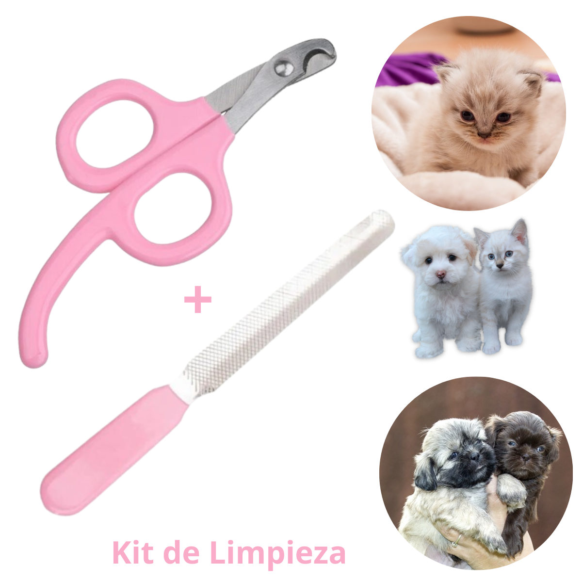 CORTA UÑAS TIJERA Y LIMA PARA GATOS Y PERROS - MASCOTA ROSADO
