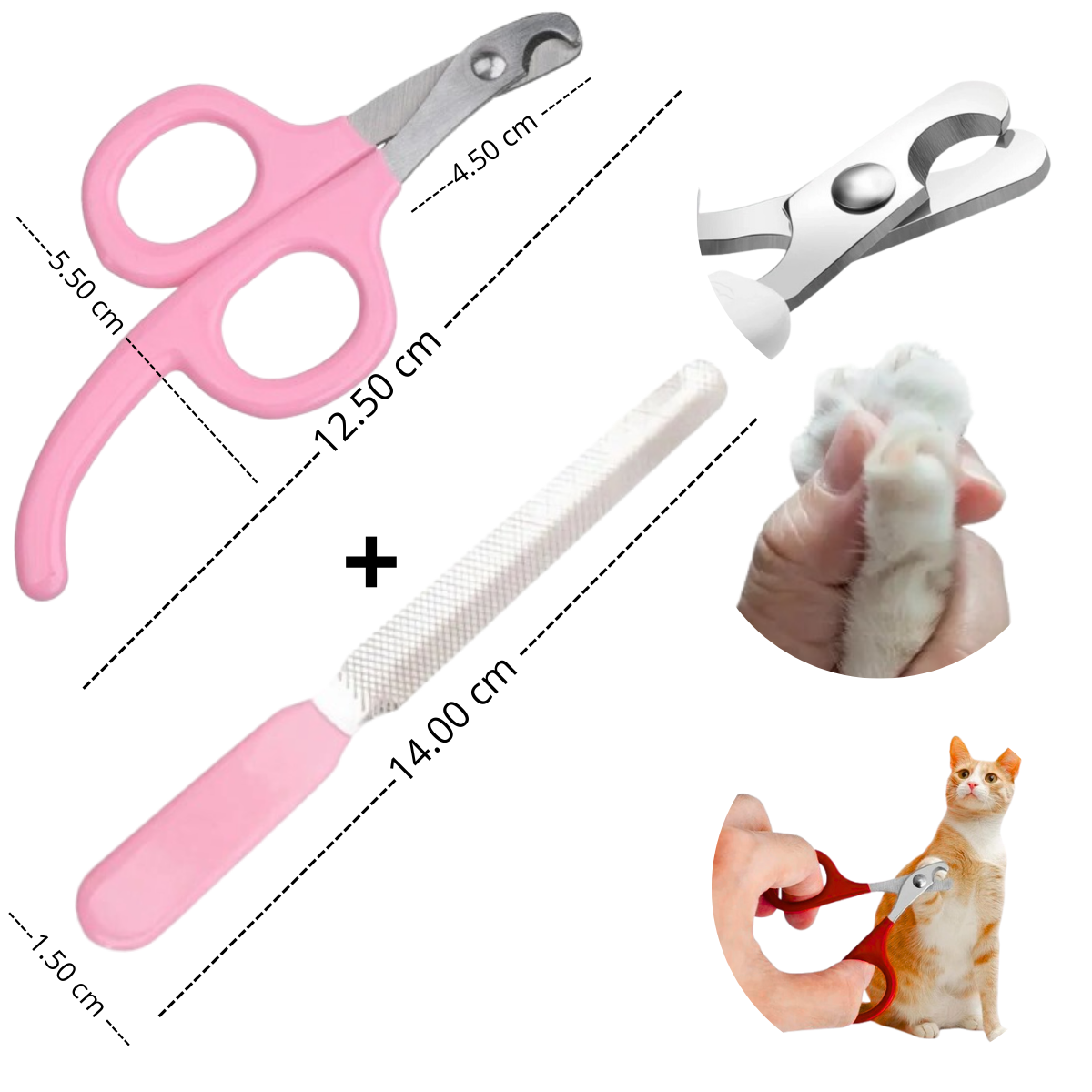 CORTA UÑAS TIJERA Y LIMA PARA GATOS Y PERROS - MASCOTA ROSADO