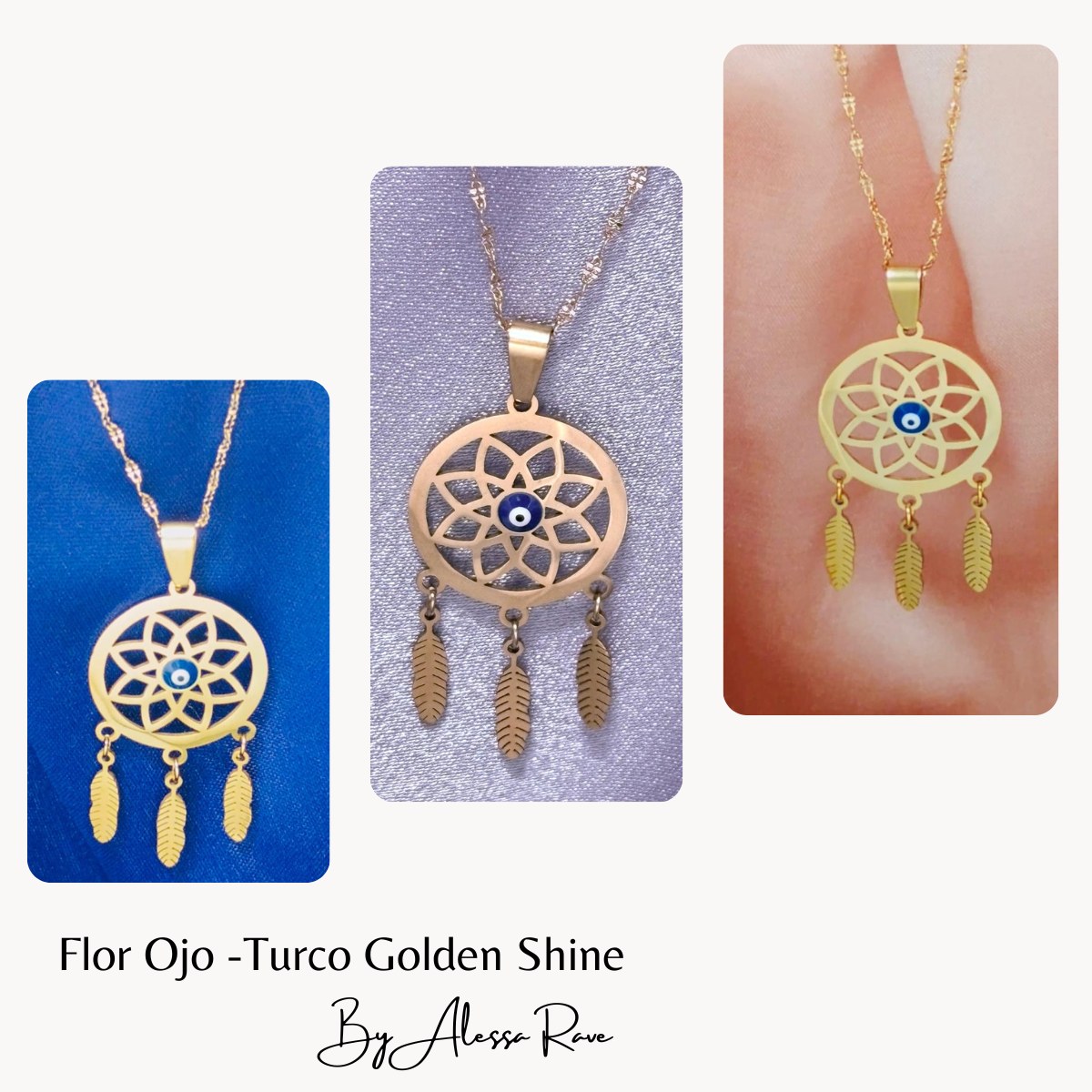 DIJE COLGANTE FLOR-OJO TURCO GOLDEN SHINE