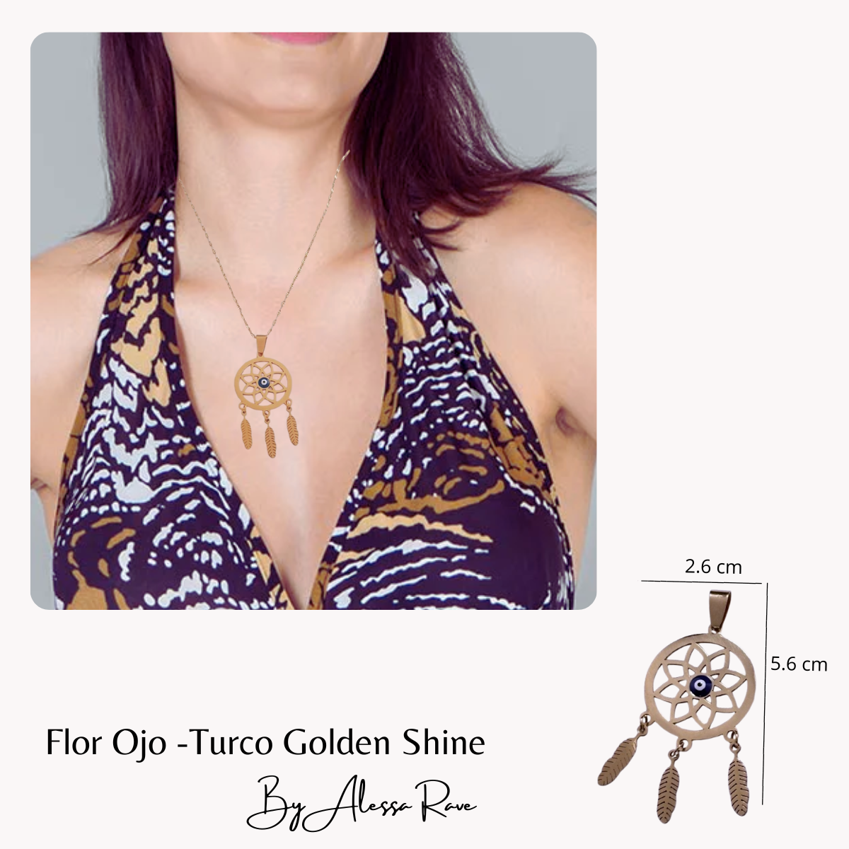 DIJE COLGANTE FLOR-OJO TURCO GOLDEN SHINE