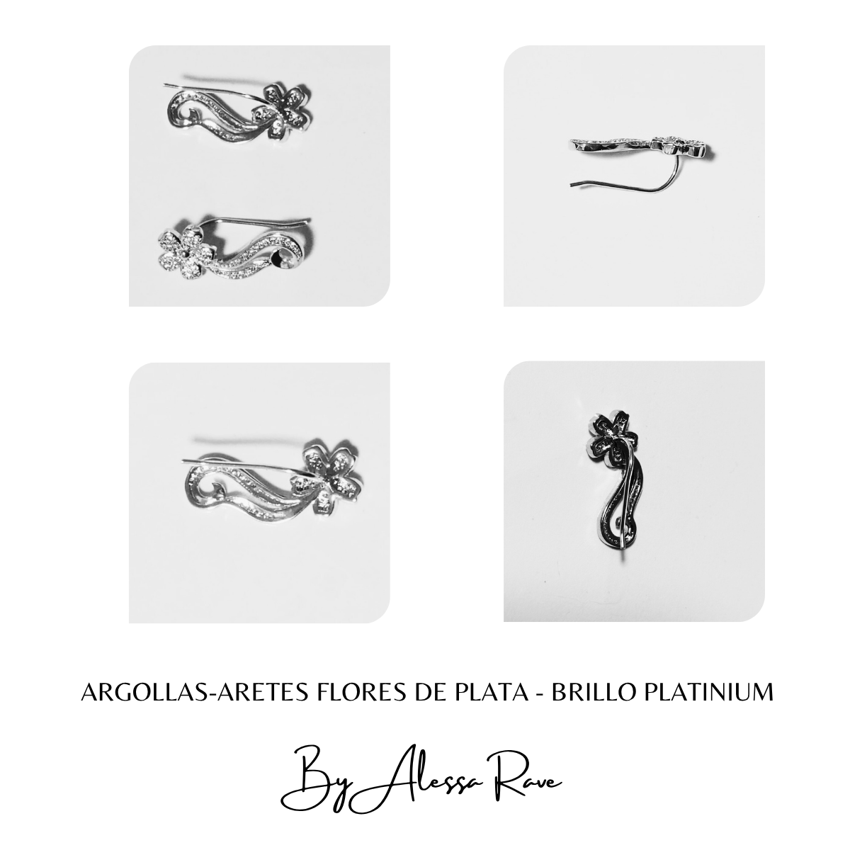 ARGOLLAS-ARETES FLORES DE PLATA - BRILLO PLATINIUM