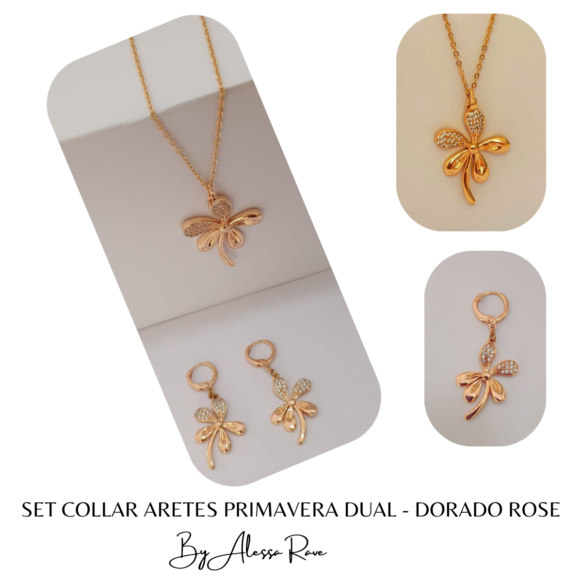 SET COLLAR ARETES PRIMAVERA DUAL - DORADO ROSE