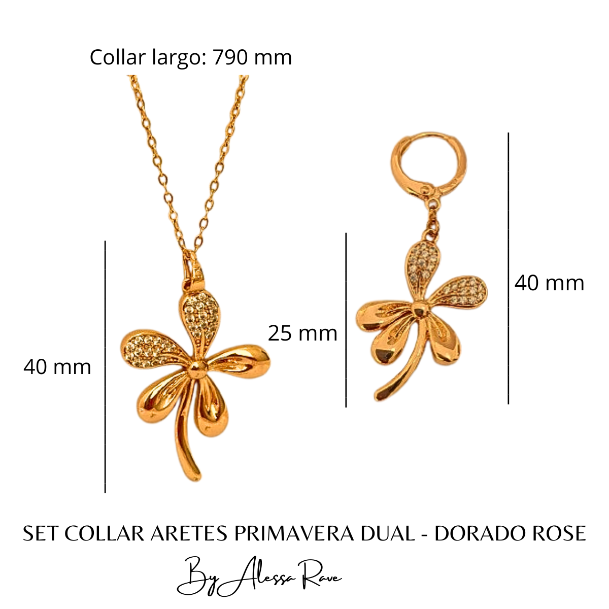 SET COLLAR ARETES PRIMAVERA DUAL - DORADO ROSE