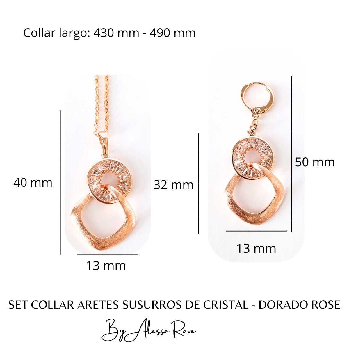 SET COLLAR ARETES SUSURROS DE CRISTAL - DORADO ROSE