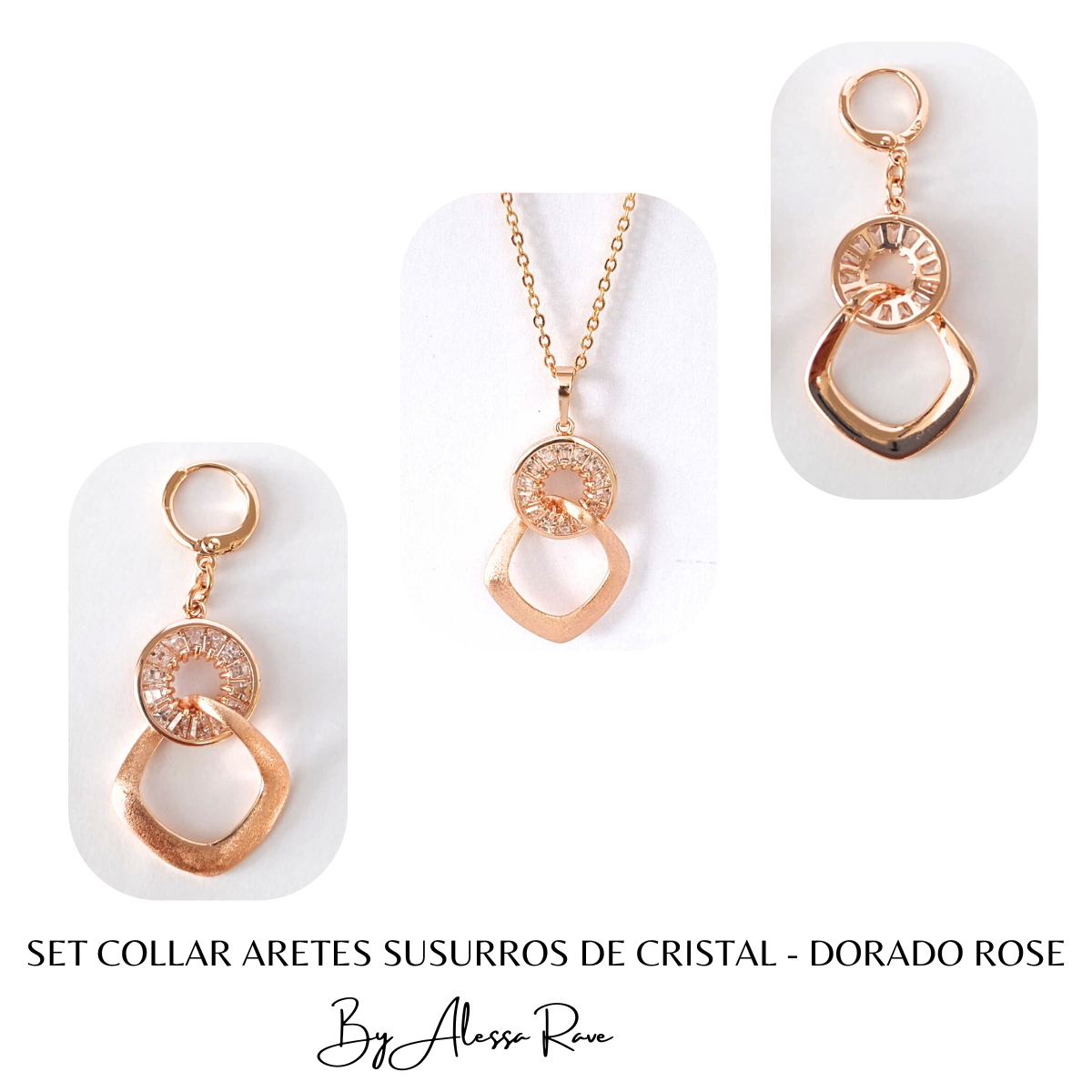 SET COLLAR ARETES SUSURROS DE CRISTAL - DORADO ROSE