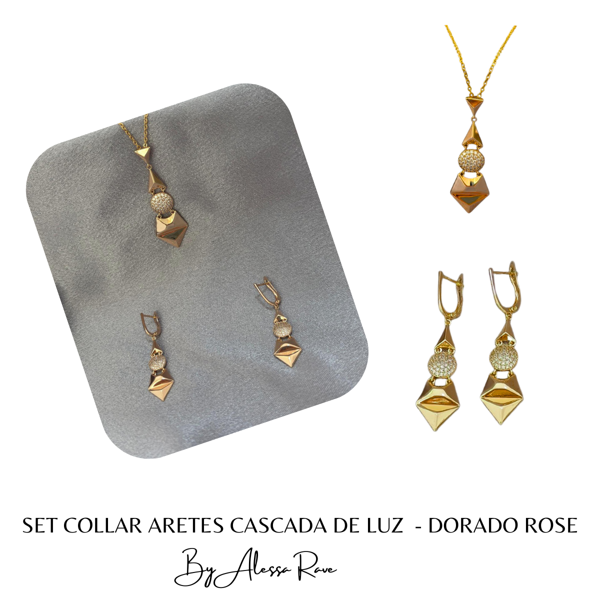 SET COLLAR ARETES SUSURROS DE CRISTAL - DORADO ROSE (Copia)