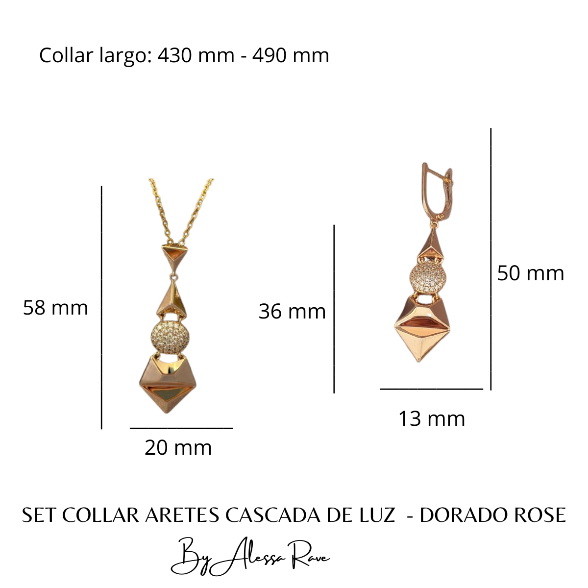 SET COLLAR ARETES SUSURROS DE CRISTAL - DORADO ROSE (Copia)