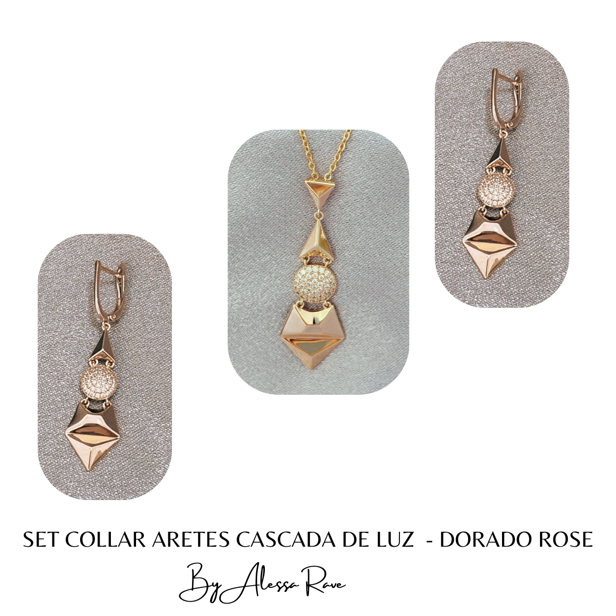 SET COLLAR ARETES SUSURROS DE CRISTAL - DORADO ROSE (Copia)