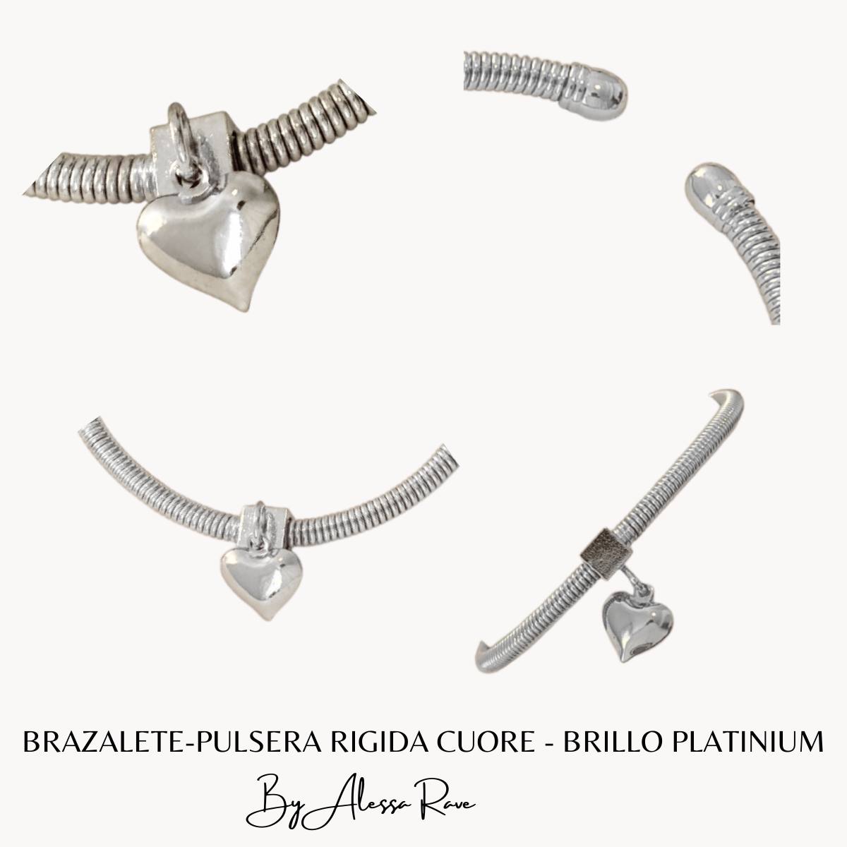 BRAZALETE-PULSERA RIGIDA CUORE - BRILLO PLATINIUM