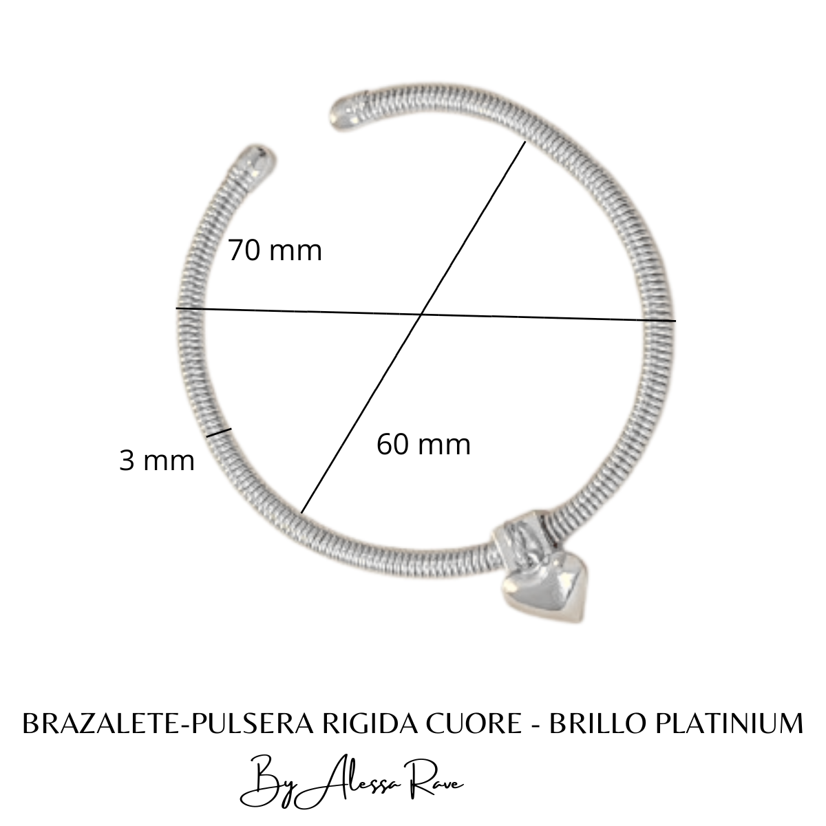 BRAZALETE-PULSERA RIGIDA CUORE - BRILLO PLATINIUM