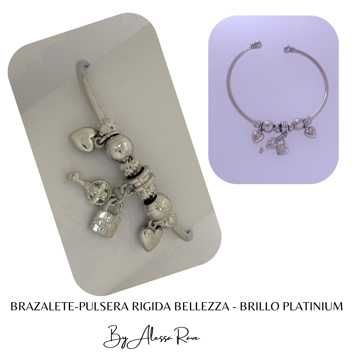 BRAZALETE-PULSERA RIGIDA BELLEZZA - BRILLO PLATINIUM