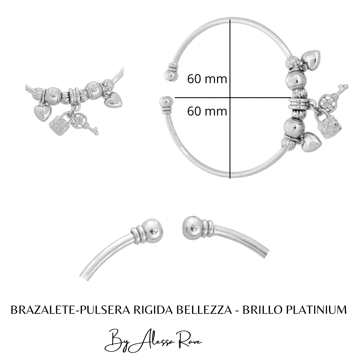 BRAZALETE-PULSERA RIGIDA BELLEZZA - BRILLO PLATINIUM