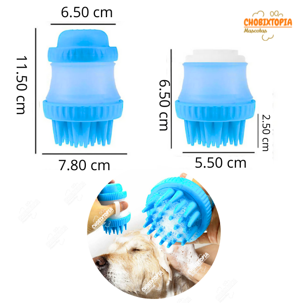 DISPENSADOR DE SHAMPOO-MASAJEADOR PARA PERRO CELESTE