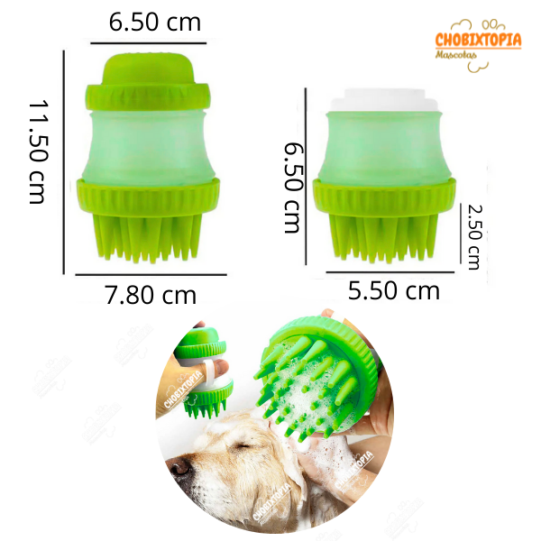 DISPENSADOR DE SHAMPOO-MASAJEADOR PARA PERRO VERDE