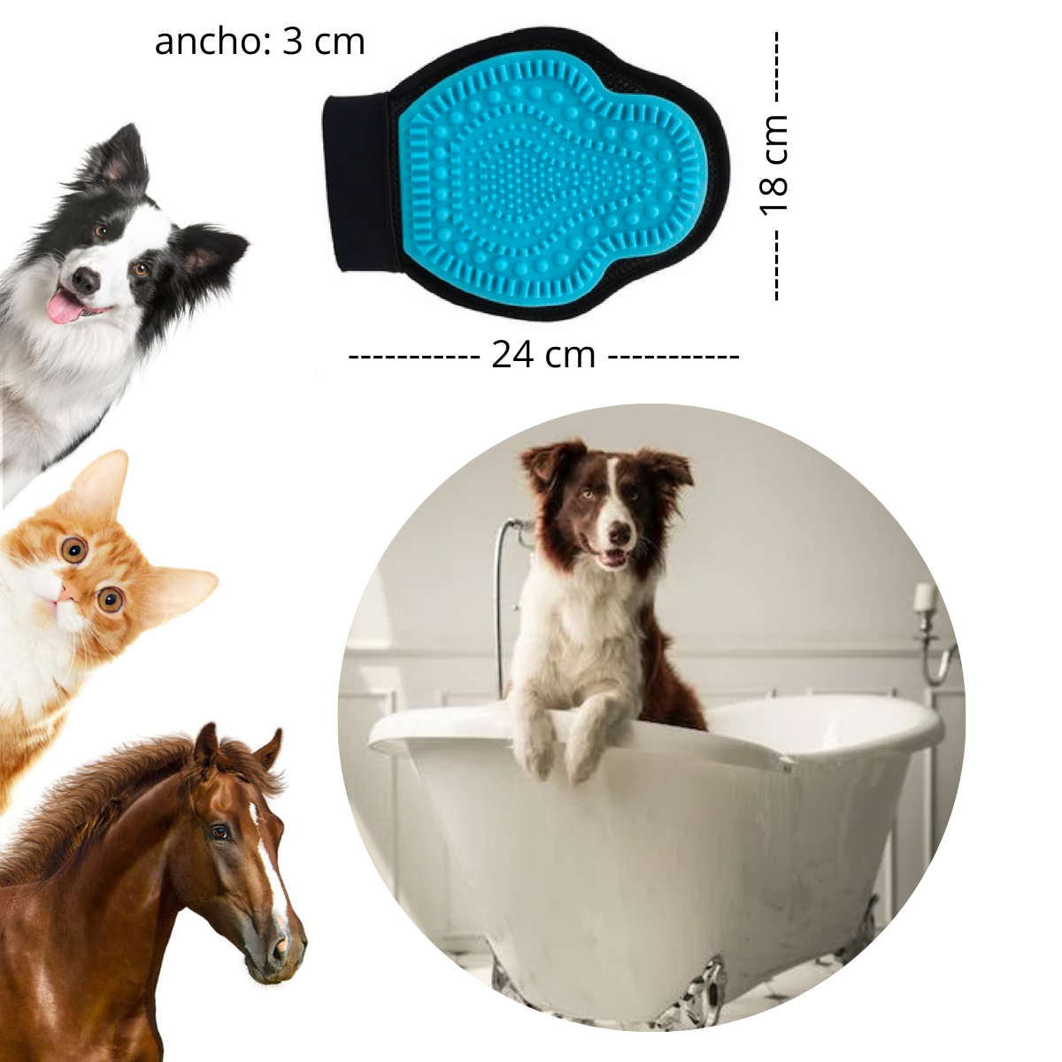 GUANTES DE LAVADO Y MASAJEADOR PARA MASCOTAS TURQUESA (NUNBELL)