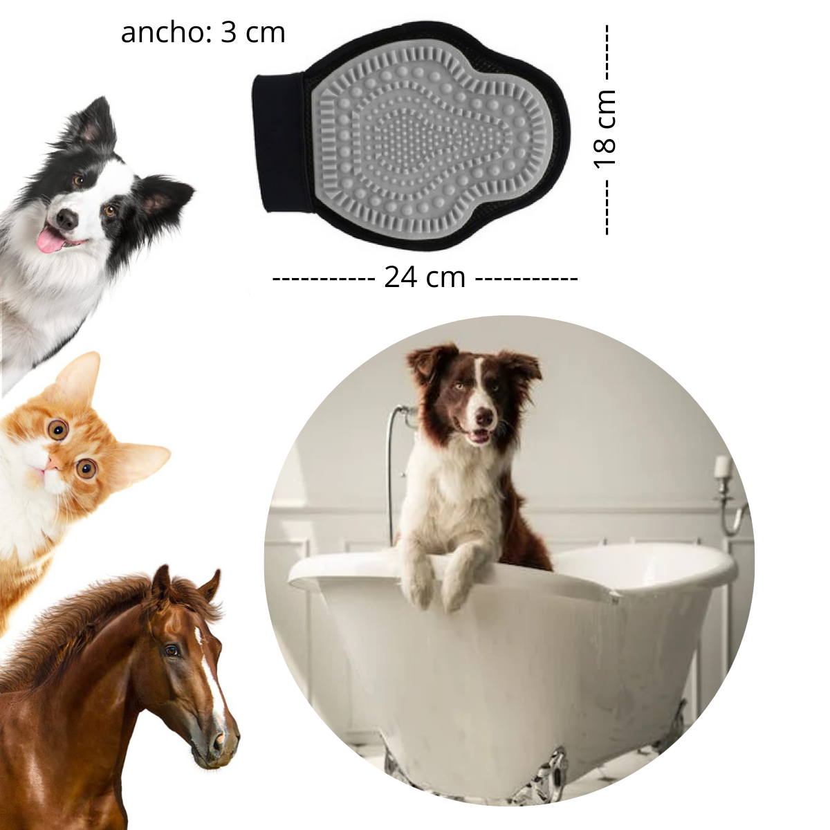 GUANTES DE LAVADO Y MASAJEADOR PARA MASCOTAS PLOMO (NUNBELL)