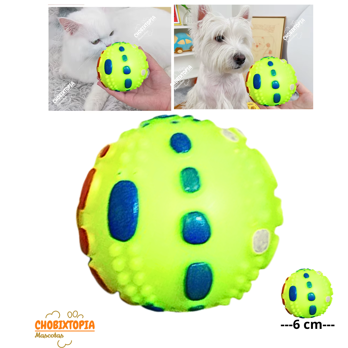 PELOTA RUGOSA DE JEBE PARA PERROS AMARILLA 6x6x6