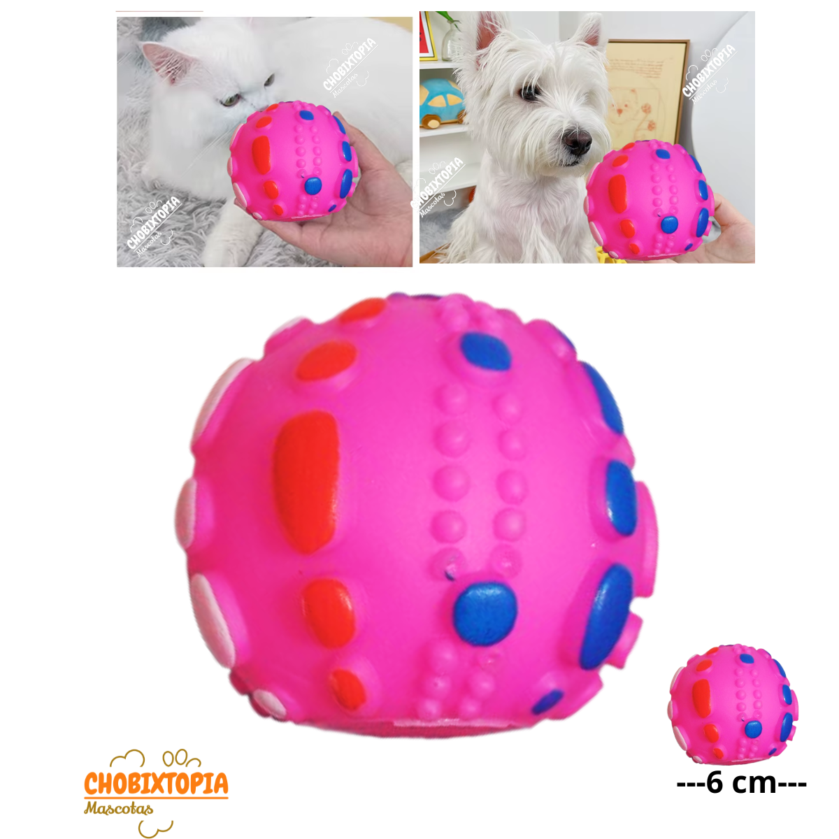PELOTA RUGOSA DE JEBE PARA PERROS FUCSIA 6x6x6