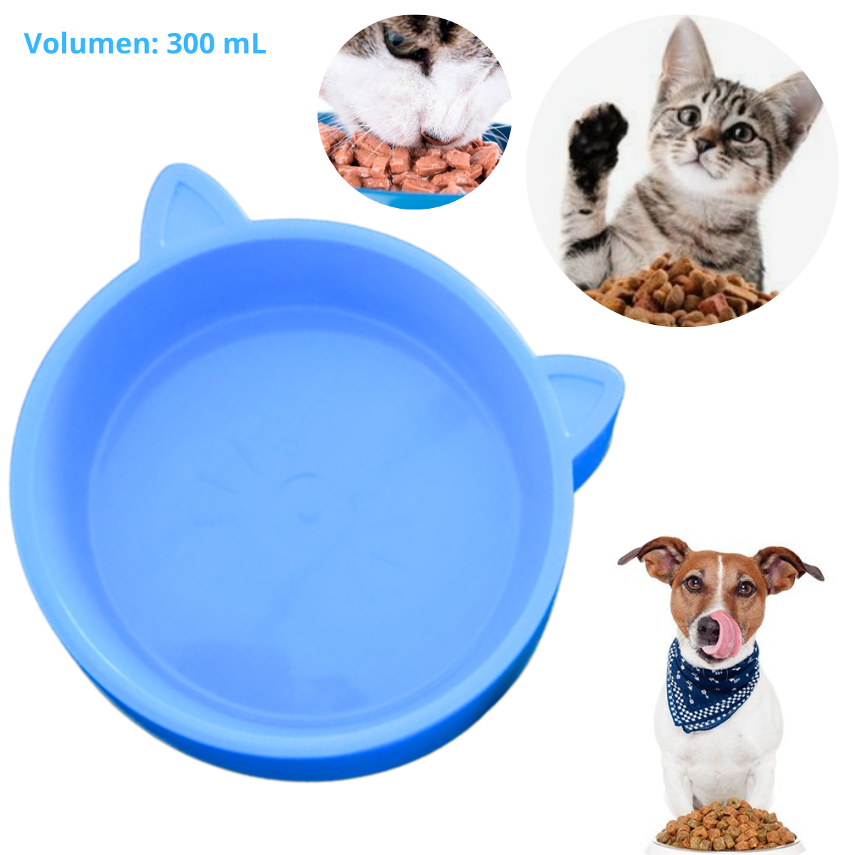 PLATO PARA MASCOTA OREJITAS CELESTE x 300 ML
