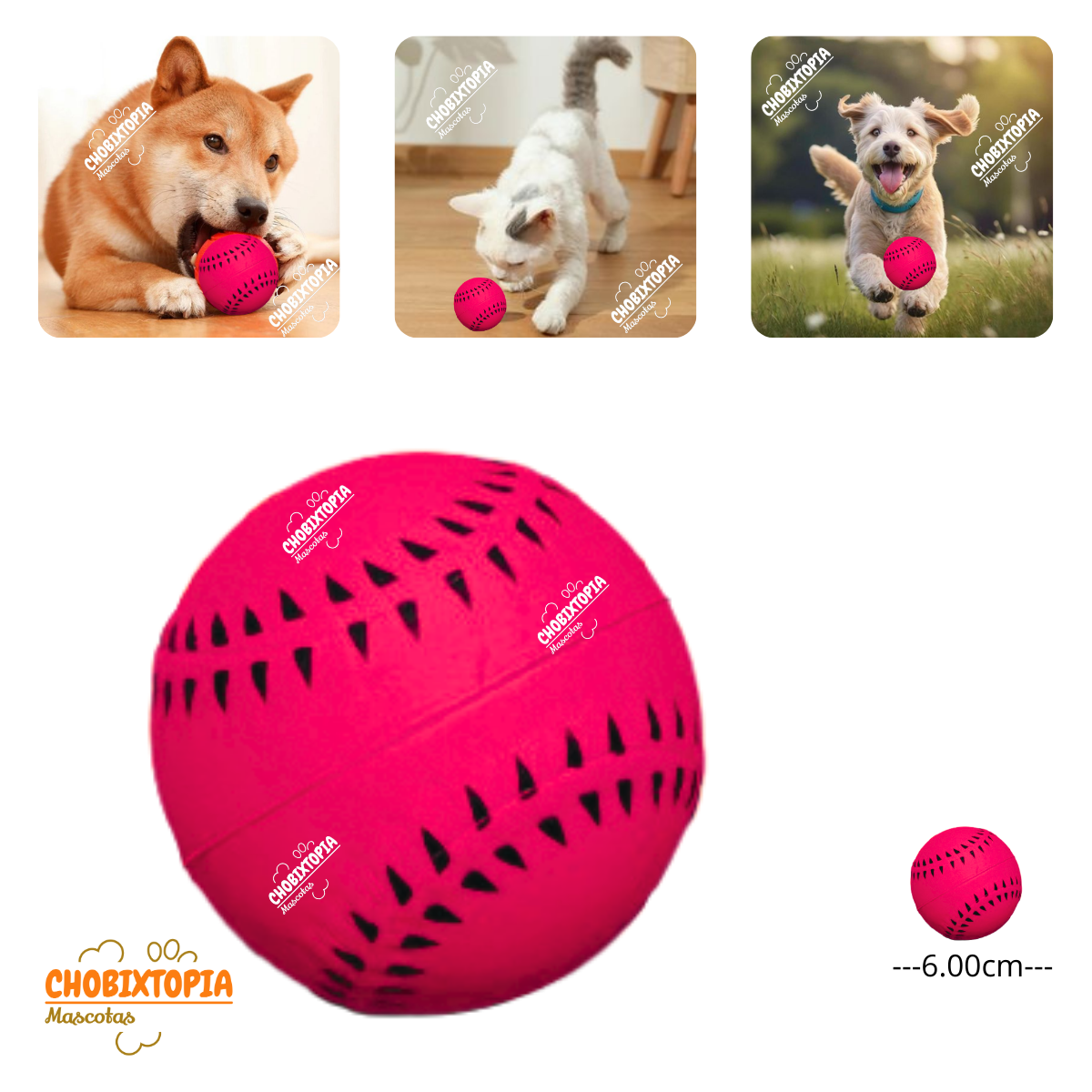 PELOTA DE GOMA MASCOTA - PERRO Y GATO FUCSIA (BEISBOL)