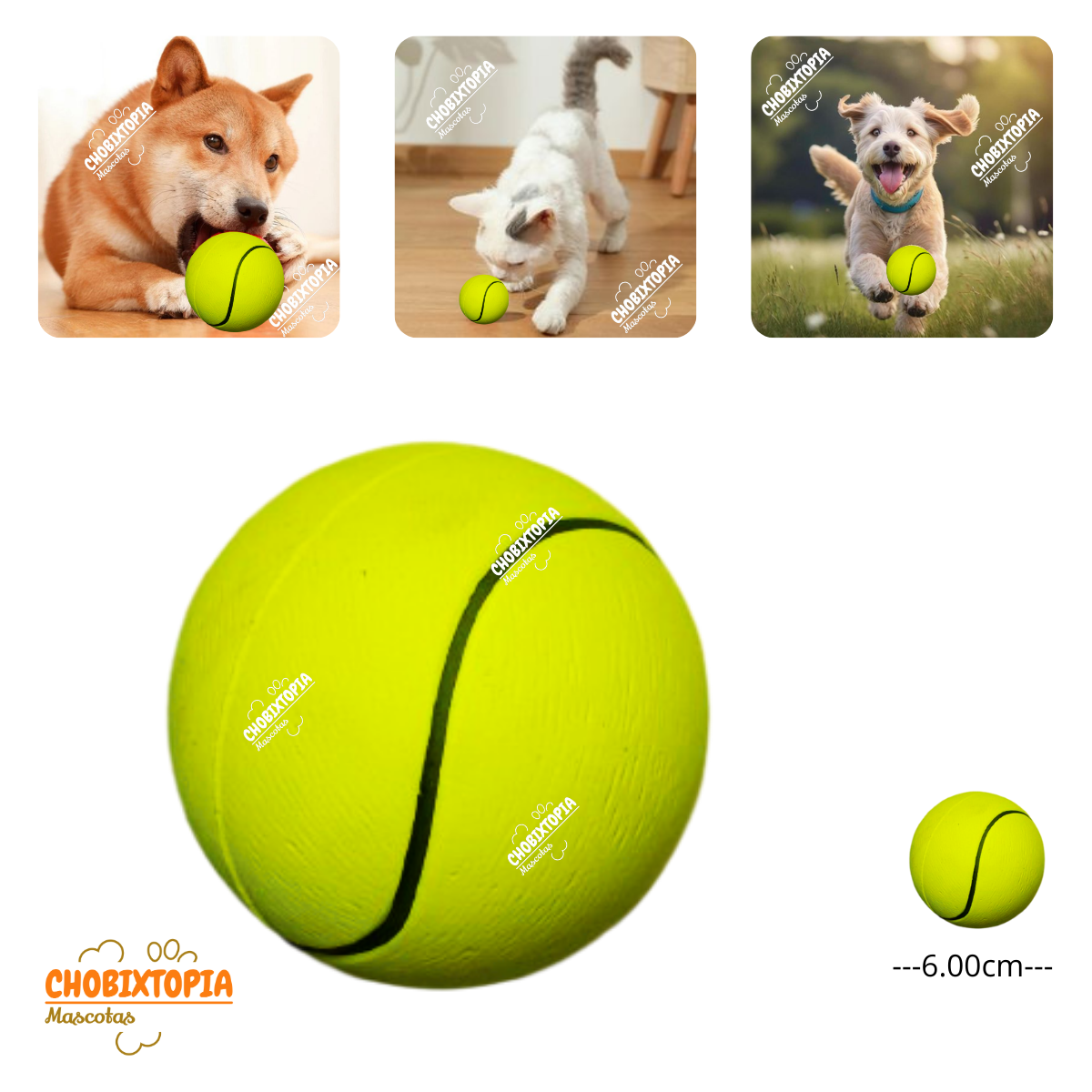 PELOTA DE GOMA MASCOTA - PERRO Y GATO AMARILLA (TENIS)