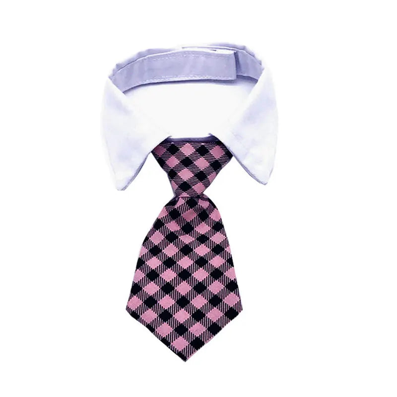 CORBATA CON CUELLO PARA MASCOTA PALO ROSA CUADROS