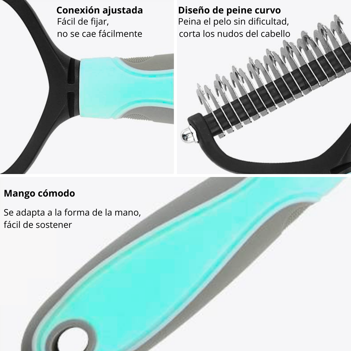 PEINE DESMOTADOR CORTAUÑAS Y LIMA KIT VERDE AGUA GRANDE