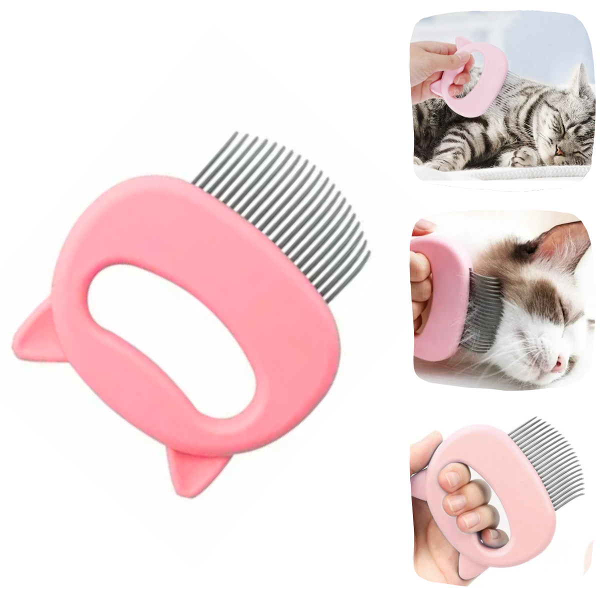 PEINE DESENREDANTE PARA MASCOTA - GATO Y PERRO ROSADO