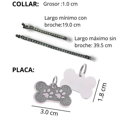 PLACA Y COLLAR PARA MASCOTAS CON CASCABEL - ROSADO y ROSADO