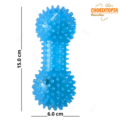 JUGUETE PARA PERROS HUESO ELÁSTICO SONORO BRILLANTE CELESTE
