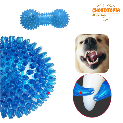 JUGUETE PARA PERROS HUESO ELÁSTICO SONORO BRILLANTE CELESTE