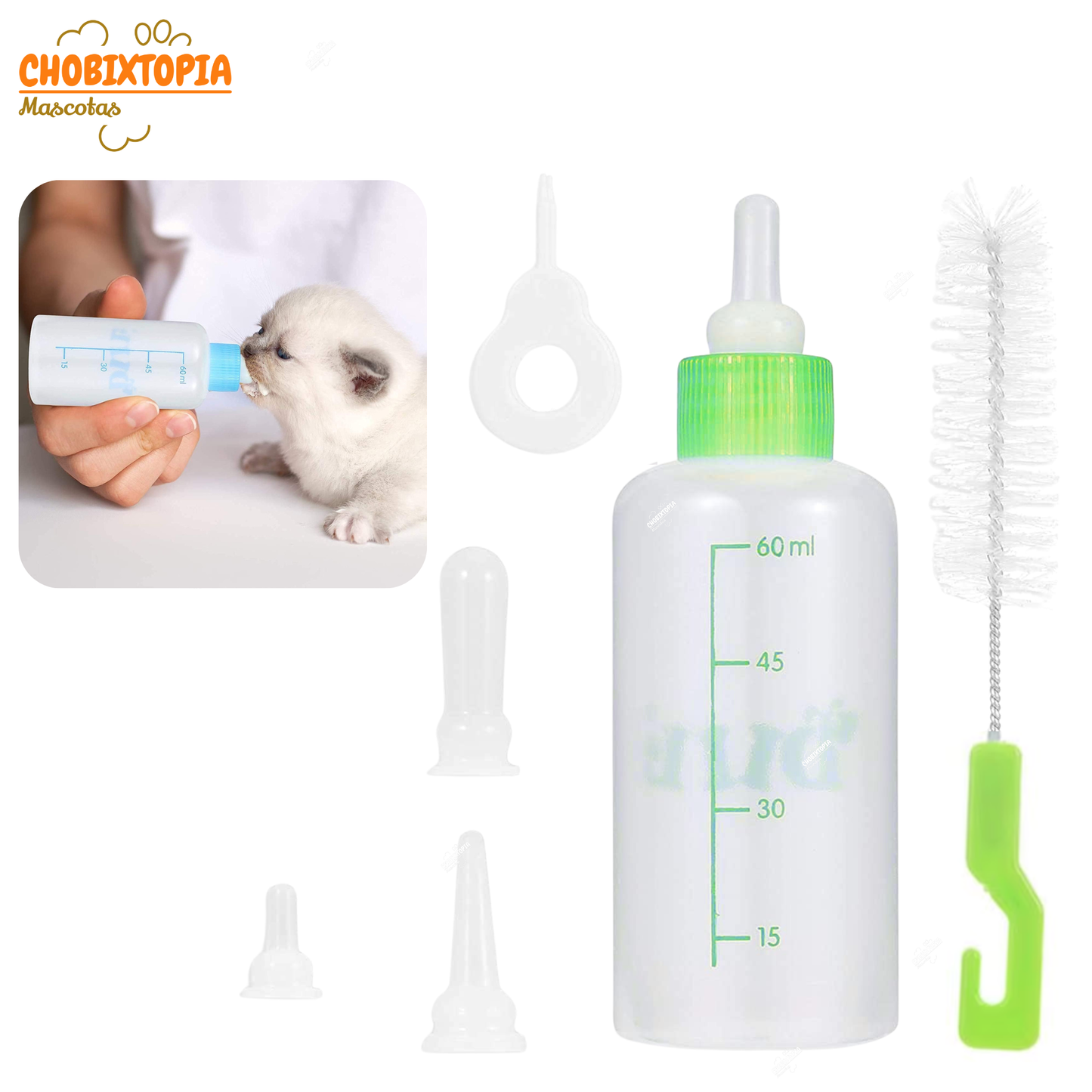 BIBERON KIT PARA MASCOTAS PERRO GATO x 50 mL - VERDE (1.7oz)