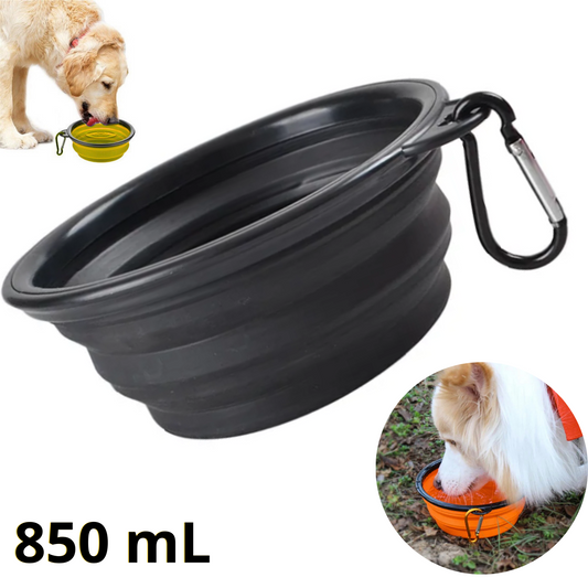 PLATO PORTATIL PLEGABLE GRANDE PARA MASCOTA - NEGRO 850mL