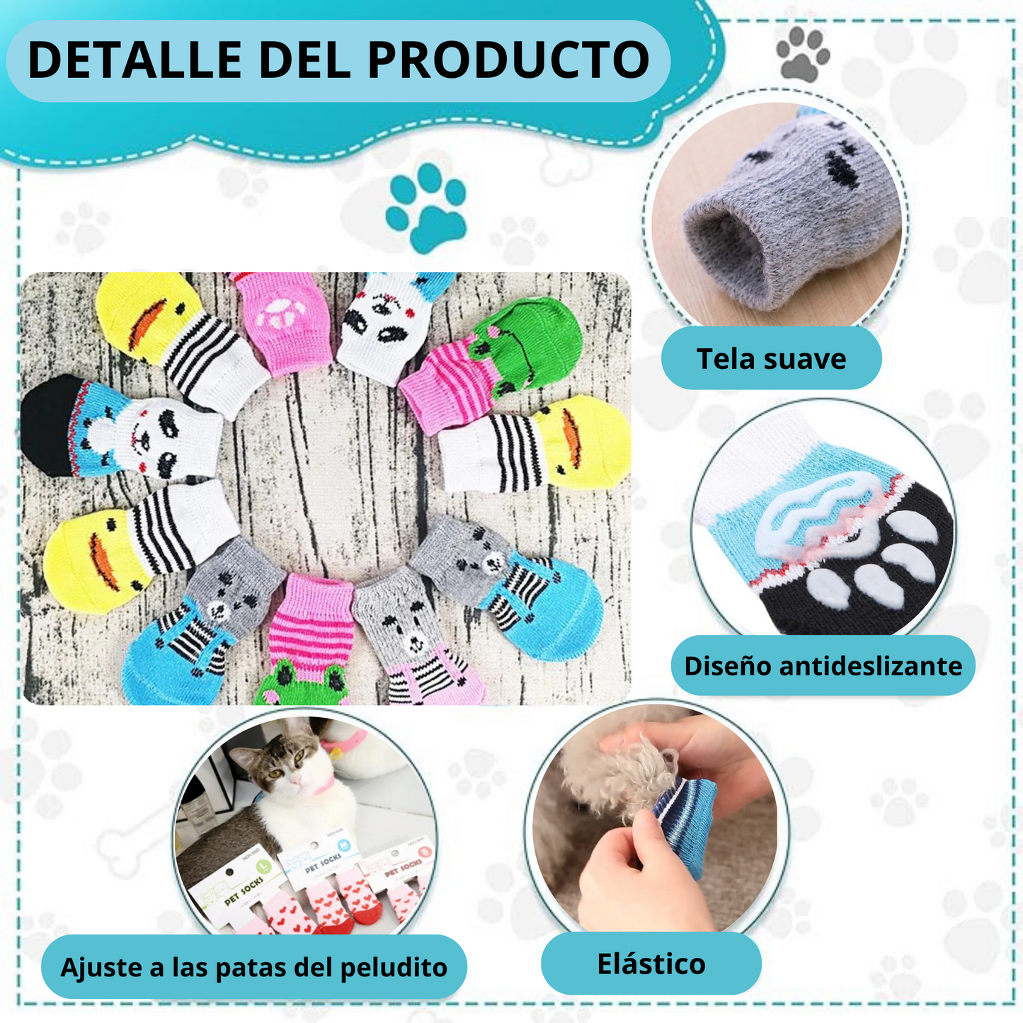 SET DE 4 MEDIAS ANTIDESLIZANTES PARA PERROS Y GATOS - HEMBRA