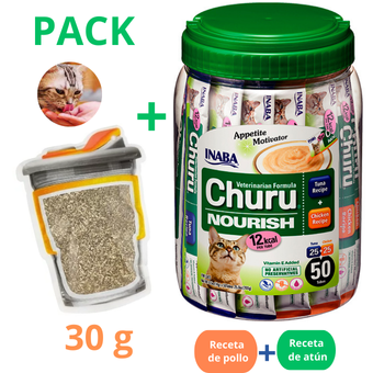 DUO CHURU VET NOURISH - ATUN POLLO 50 U (PACK CATNIP 30G)