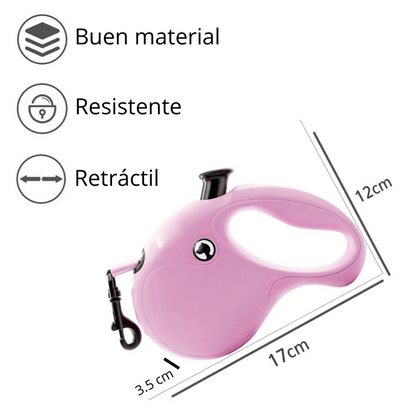 CORREA RETRACTIL MASCOTAS ROSAD - 5M