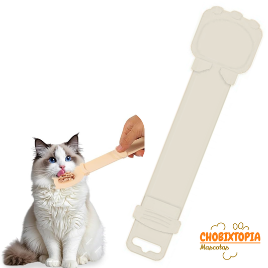 CUCHARA DISPENSADOR EXPRIMIBLE CON TIRA PARA COMIDA HUMEDA DE GATOS BLANCO