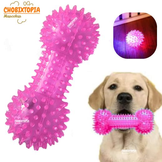 JUGUETE PARA PERROS HUESO ELÁSTICO SONORO BRILLANTE FUCSIA
