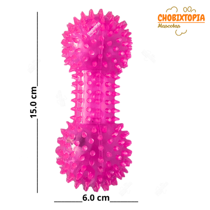 JUGUETE PARA PERROS HUESO ELÁSTICO SONORO BRILLANTE FUCSIA