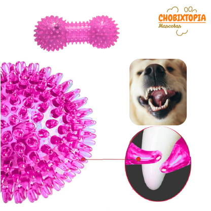 JUGUETE PARA PERROS HUESO ELÁSTICO SONORO BRILLANTE FUCSIA