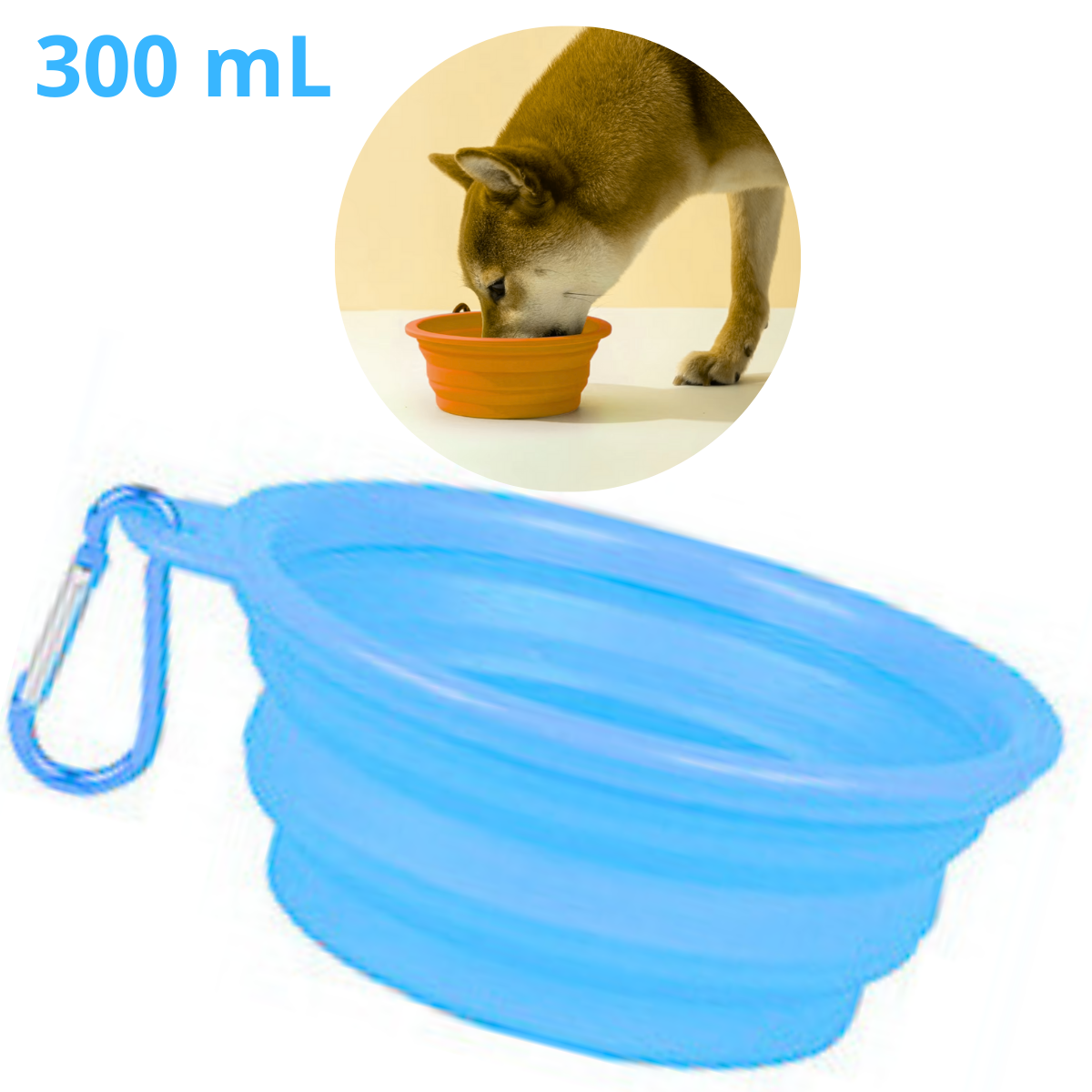 PLATO PORTATIL PLEGABLE CHICOS PARA MASCOTA - CELESTE 300mL