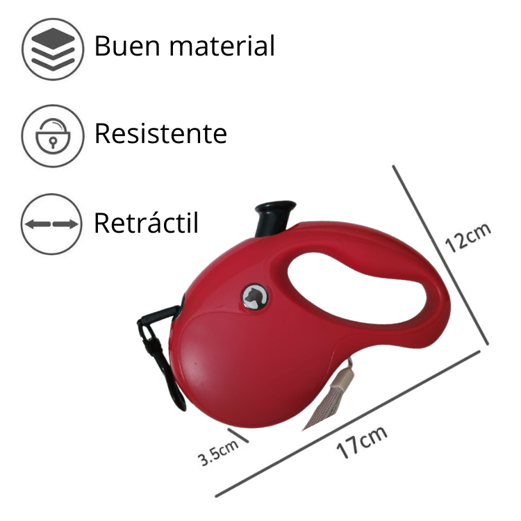 CORREA RETRACTIL MASCOTAS ROJO - 5M