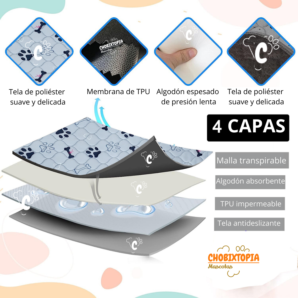 PAÑAL DE PISO LAVABLE PARA PERROS - TALLA L