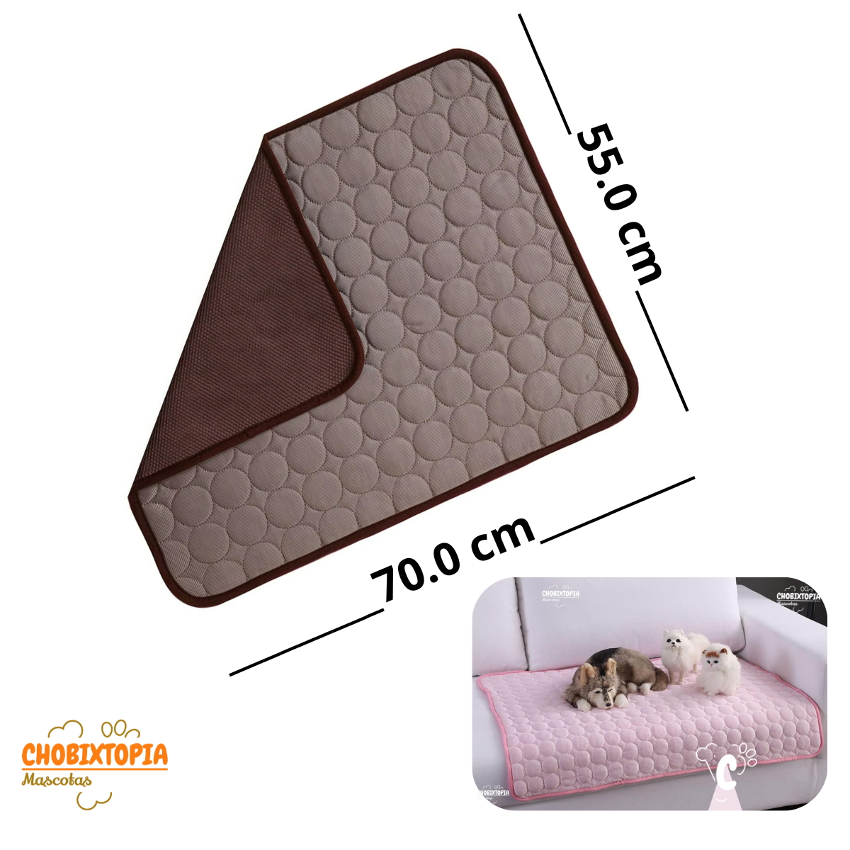 ALFOMBRA REFRESCANTE LAVABLE  P-MASCOTAS PERRO-GATO 70x55 cm COLOR MARRON